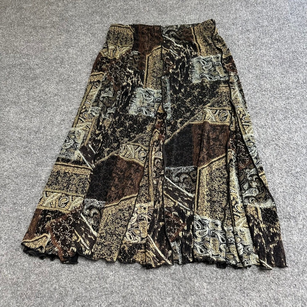 Coldwater Creek Skirt Womens Size M Brown Paisley Abstract Midi USA Made Exc